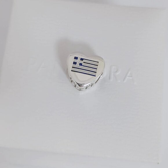 Pandora Greece Flag Charm I Love Greece Heart Charm Bead S925 Silver Pendant - Picture 5 of 6